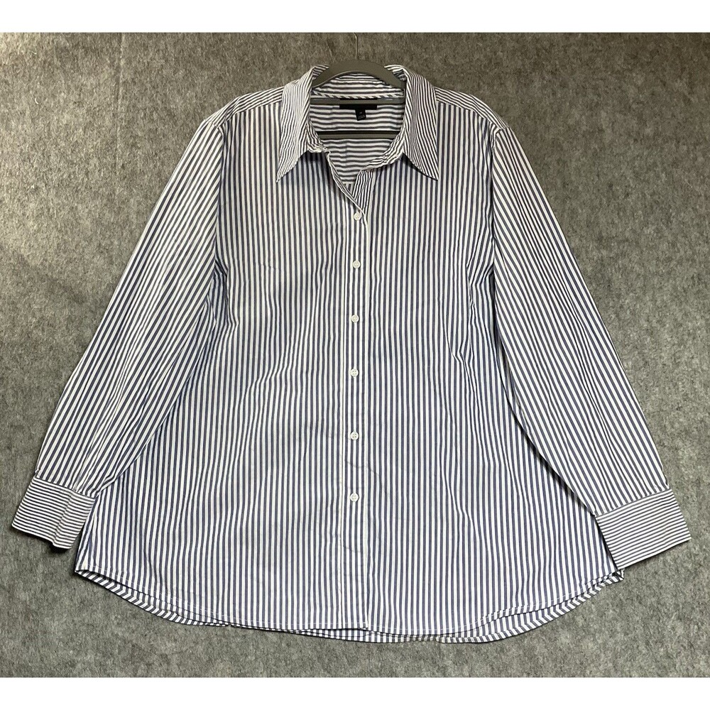 Lane Bryant Shirt Womens Plus 24 Blue Striped Long Sleeve Button Up Top Stretch